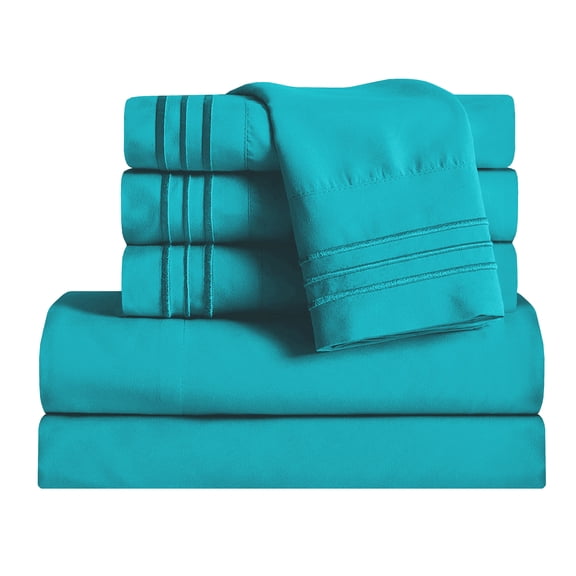 1800 Microfiber Bed Sheet Set 6 Piece Bed Sheets Deep Pocket -King Turquoise
