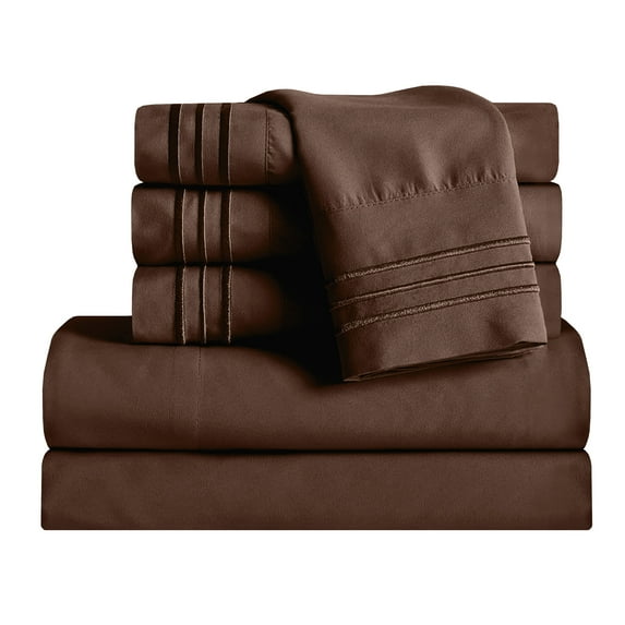 1800 Microfiber Bed Sheet Set 6 Piece Bed Sheets Deep Pocket -Queen Chocolate Brown