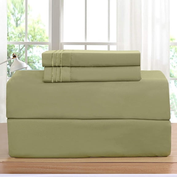 1800 Microfiber Bed Sheet Set 6 Piece Bed Sheets Deep Pocket -Queen Sage/Green