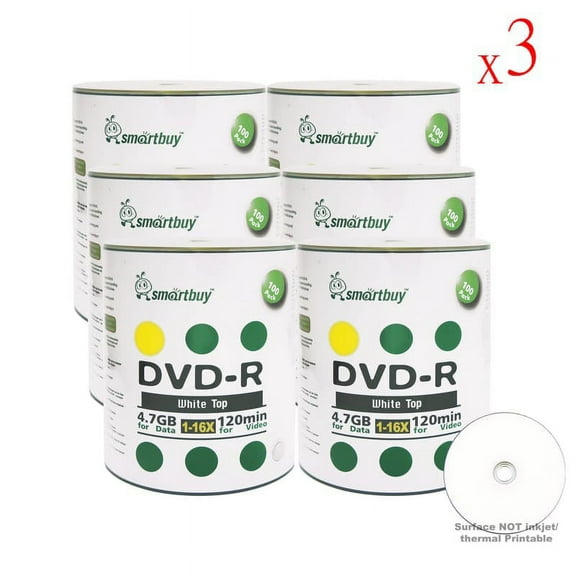 1800 Pack Smartbuy 16X DVD-R 4.7GB 120Min White Top (Non-Printable) Data Blank Media Recordable Disc