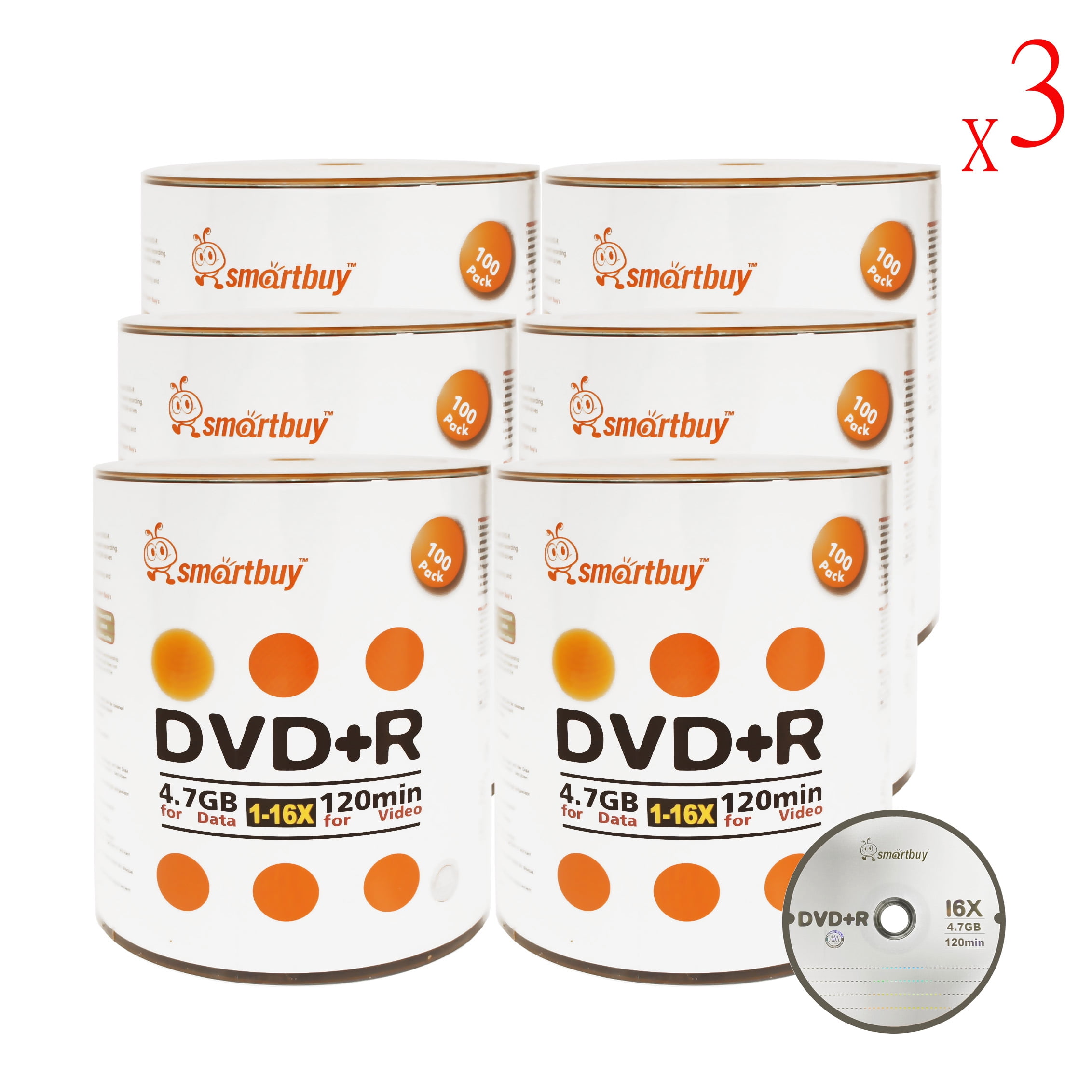 1800 Pack Smartbuy 16X DVD+R DVDR 4.7GB Logo Top (Non-Printable) Data Video Blank Recordable Disc