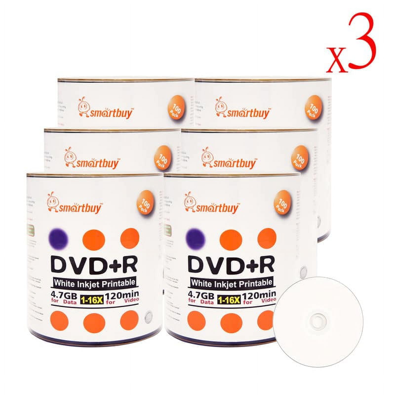 1800 Pack Smartbuy 16X DVD+R DVDR 4.7GB White Inkjet Hub Printable Data Video Blank Recordable Disc