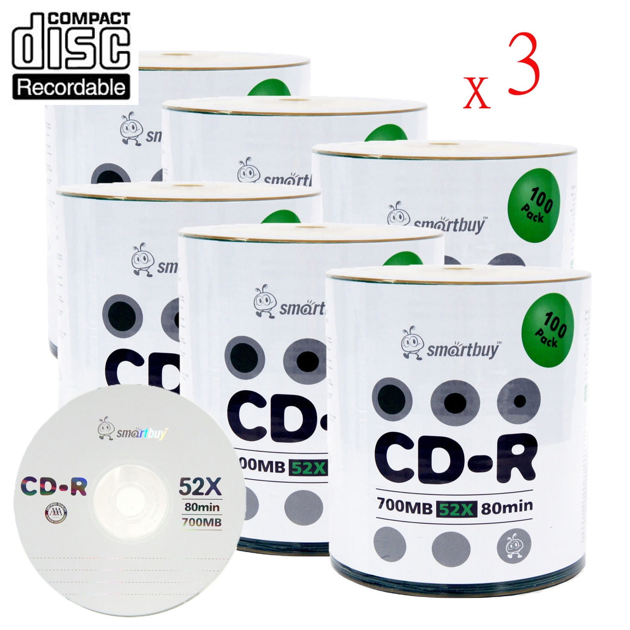 1800 Pack Smartbuy 52X CD-R 700MB 80Min Logo (Non-Printable) Data Blank Media Recordable Disc