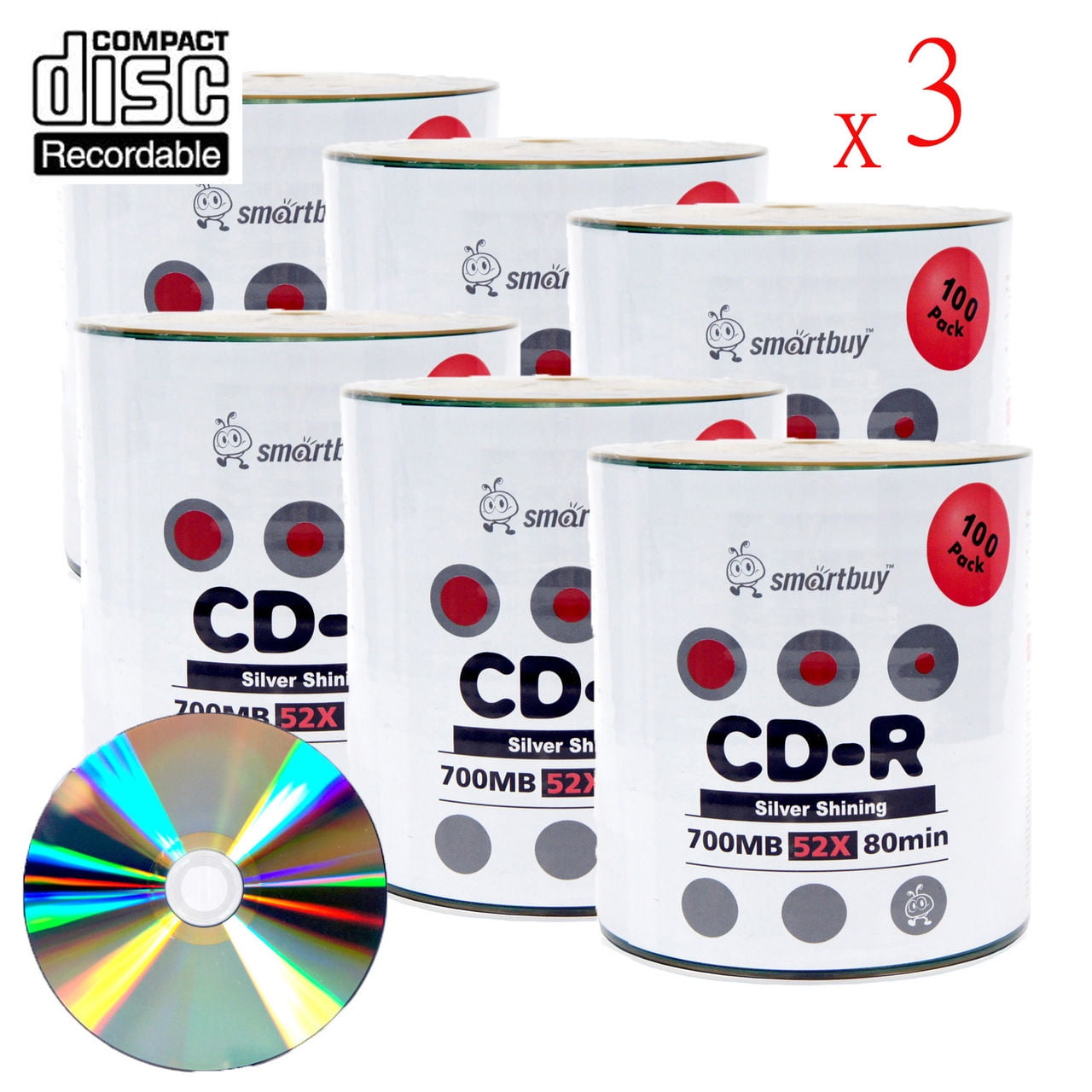 1800 Pack Smartbuy 52X CD-R 700MB 80Min Shiny Silver (Non-Printable) Data Blank Media Recordable Disc