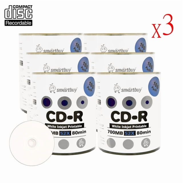 1800 Pack Smartbuy 52X CD-R 700MB 80Min White Inkjet Hub Printable Data ...