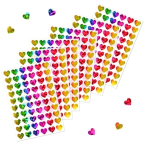 QJKLWV Premium Rainbow Holographic Heart Stickers Pack, 0.6 in 1800 Pcs 30 Sheets Self Adhesive for Envelope, DIY Planner Scrapbook Holiday Decor