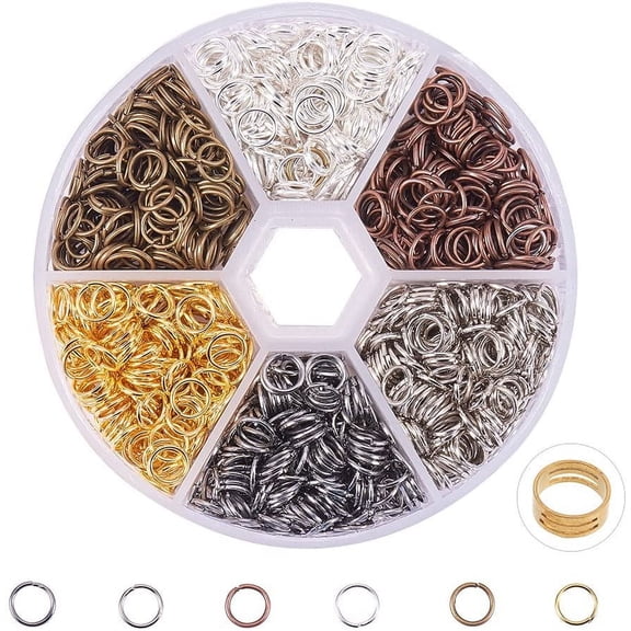 1800 Pcs Iron Open Jump Rings Unsoldered Diameter 6mm Wire 21-Gauge 6 Colors for Jewelry Findings Colorful