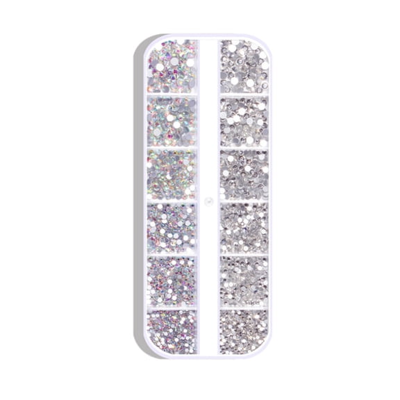 1800 Pcs Nail Arts Rhinestone Kit Crystal AB Decoration Gems 6 Sizes (1.6-4 mm) Round Iridescent Glass Flatback Glitter Diamond Charms Gem Stone For 3