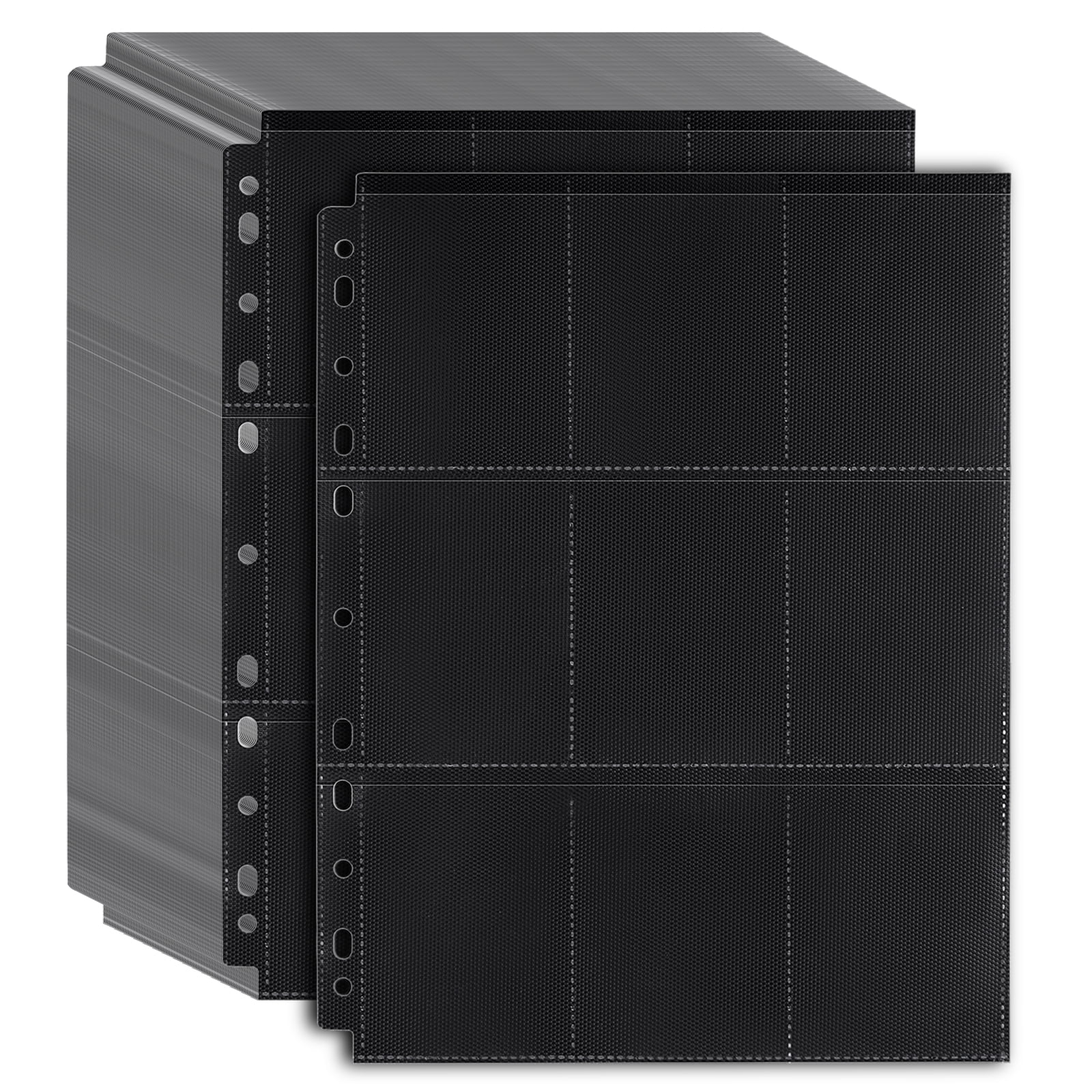 1800 Pockets Trading Card Sleeve Pages,100 Pack Double Side 9-Pocket  Protectors Black Card Sleeves Binder Sheets 11 Ring for Standard Size Sport  Cards, Baseball Cards, Game Cards (100) - Walmart.com