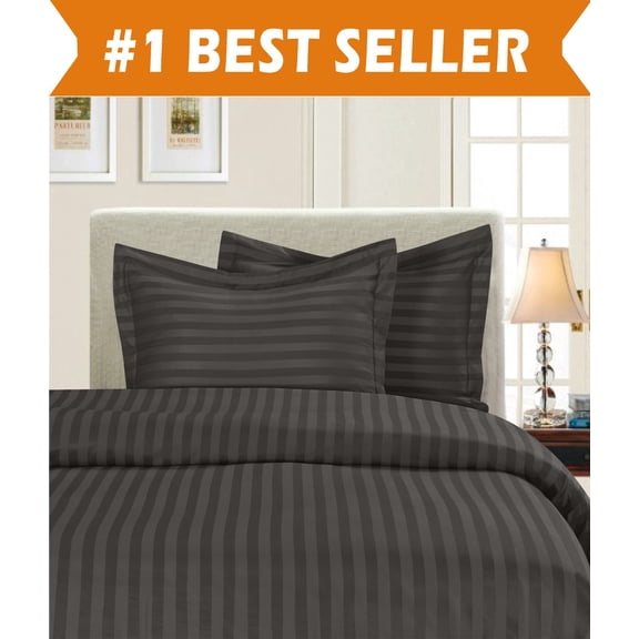 1800 Premier Hotel Collection DAMASK STRIPE Duvet Cover Set, Full/Queen, Grey