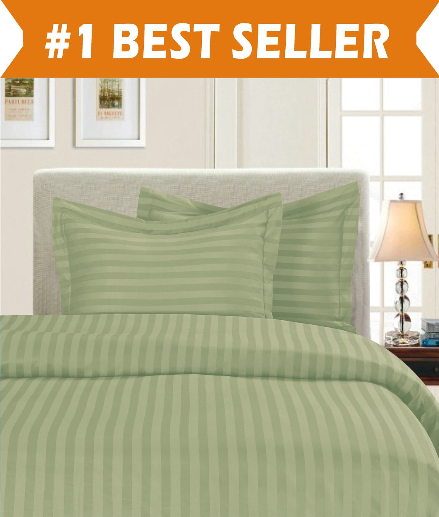 1800 Premier Hotel Collection DAMASK STRIPE Duvet Cover Set, King