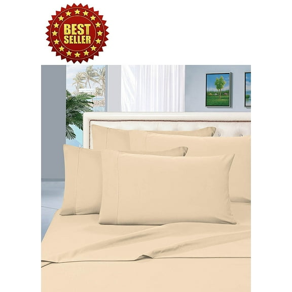 1800 Series 4-Piece Bed Sheet Set, Deep Pocket up to 16 inch, Split King, Cream/Tan
