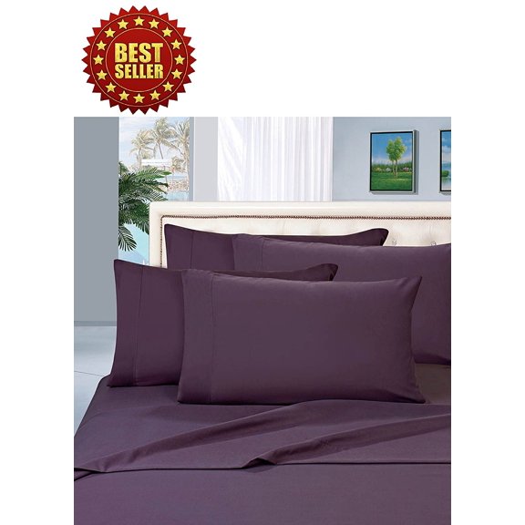 1800 Series 4-Piece Bed Sheet Set, Deep Pocket up to 16 inch, Split King, Purple