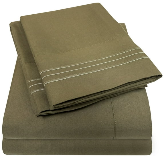 1800 Series 4 Piece Deep Pocket Bedroom Bed Sheet Set King - Olive