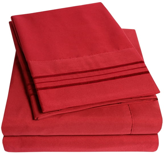 1800 Series 4 Piece Deep Pocket Bedroom Bed Sheet Set King - Red