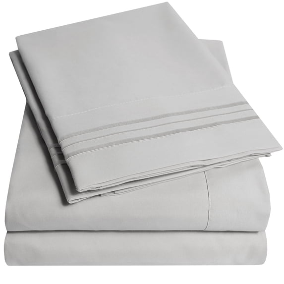 1800 Series 4 Piece Deep Pocket Bedroom Bed Sheet Set King - Silver