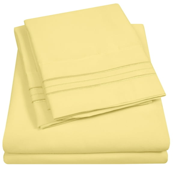 1800 Series 4 Piece Deep Pocket Bedroom Bed Sheet Set Queen - Pale Yellow