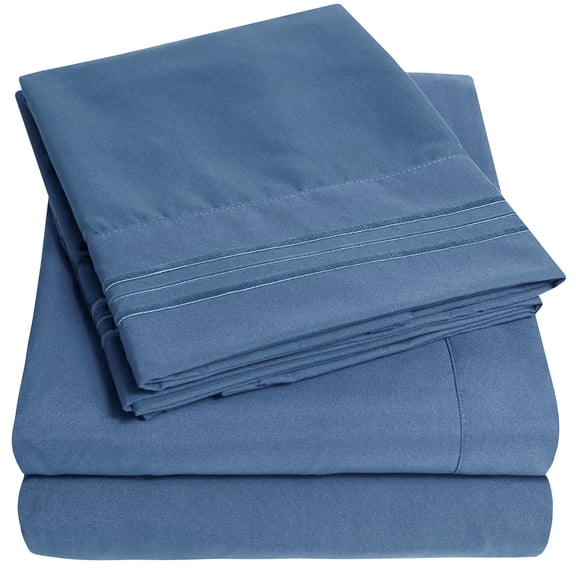 1800 Series 4 Piece Deep Pocket Bedroom Bed Sheet Set RV Queen - Denim