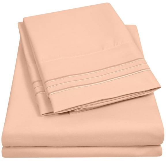1800 Thread Count 4 Piece Deep Pocket Bedroom Bed Sheet Set RV Queen - Peach