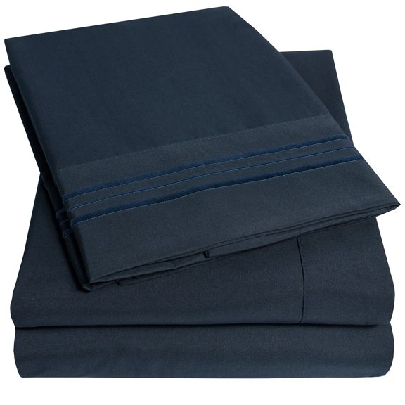 1800 Series 4 Piece Deep Pocket Bedroom Bed Sheet Set Split King - Navy