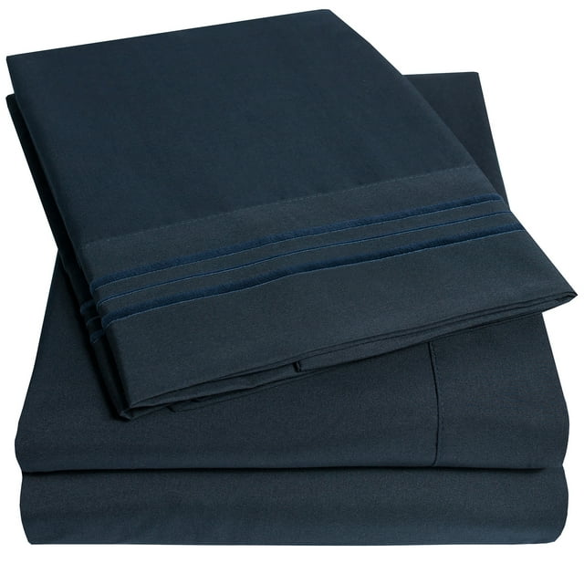 1800 Series 4 Piece Deep Pocket Bedroom Bed Sheet Set Split King Navy 9243