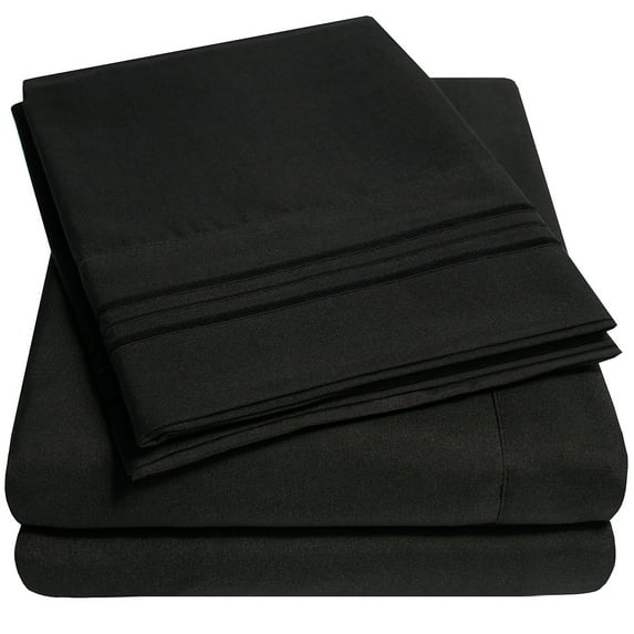 1800 Series 4 Piece Deep Pocket Bedroom Bed Sheet Set Twin - Black