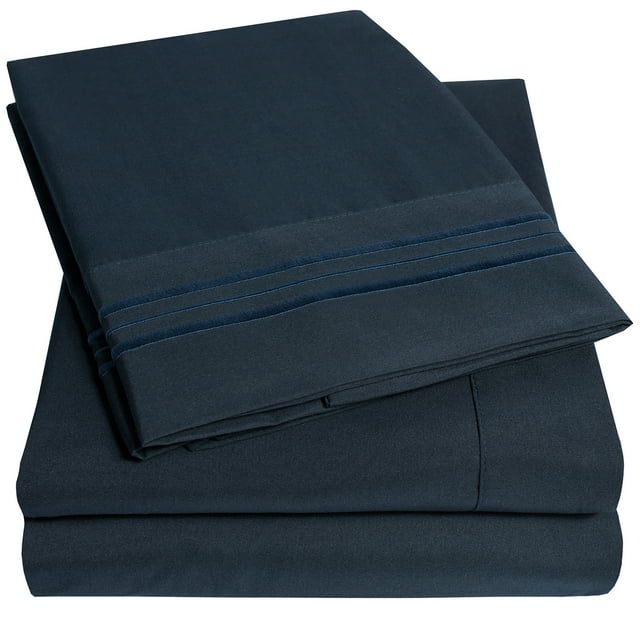 1800 Series 4 Piece Deep Pocket Bedroom Bed Sheet Set Twin - Navy