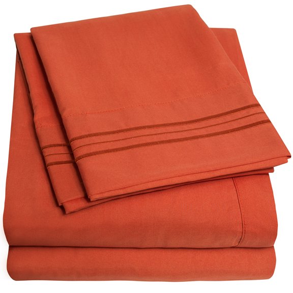 1800 Series 4 Piece Deep Pocket Bedroom Bed Sheet Set Twin - Rust