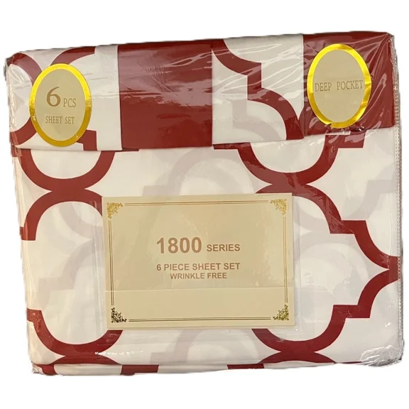 1800 Series 4 Piece Sheet Sets, For Extra Deep Mattresses, Twin Size, Burgundy Geometric