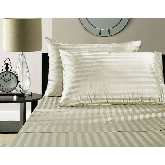1800 Series Brused Microfiber Split Queen Sheet Set For Adjustable Beds - Stripe Ivory by The Great American Store