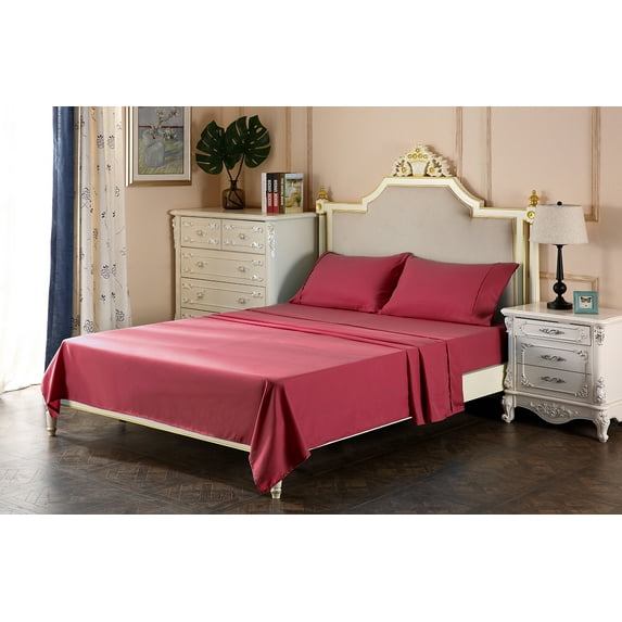 1800 Series Brushed Microfiber 25 Inch Deep Deep Pocket Three Quarter Size Sheet Set - Wrinkle, Fade, - Hypoallergenic - Solid Burgundy