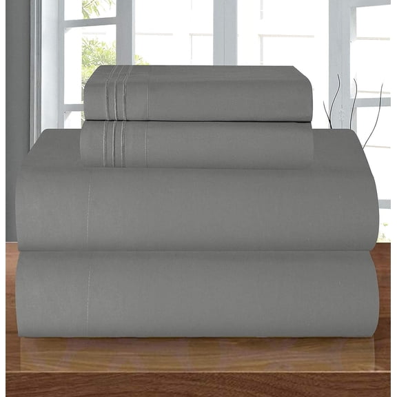 Elegant Comfort 1800 Series Full Bed Sheet Set, Deep Pocket Cooling Sheets, Grey