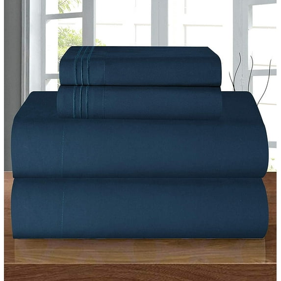 1800 Series Deep Pocket 4 Piece Bedding, Luxury Soft Microfiber Full Navy Blue