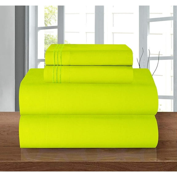 1800 Series Deep Pocket 4 Piece Bedding, Luxury Soft Microfiber King Lime