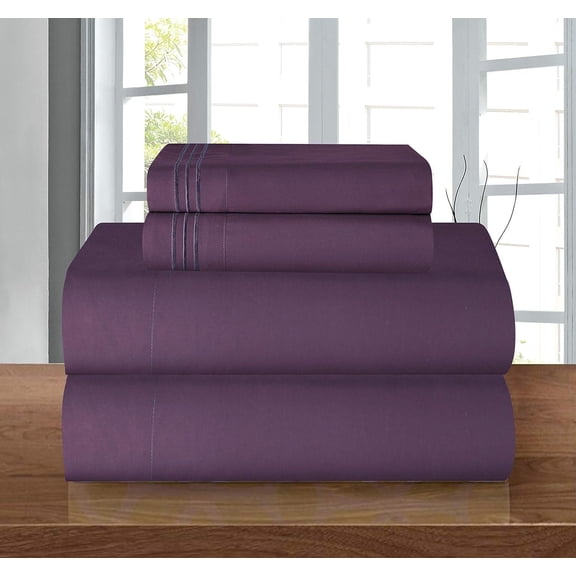 1800 Series Deep Pocket 4 Piece Bedding, Luxury Soft Microfiber Queen Purple