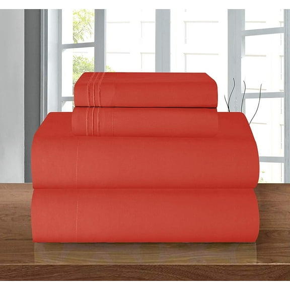 1800 Series Deep Pocket 4 Piece Bedding, Luxury Soft Microfiber Queen Rust