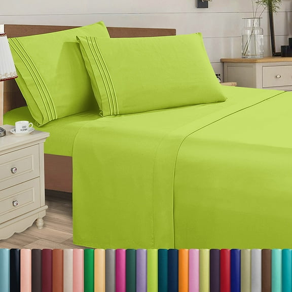 1800 Series Deep Pocket 4 Piece Bedding, Luxury Soft Microfiber Twin/Twin XL Lime