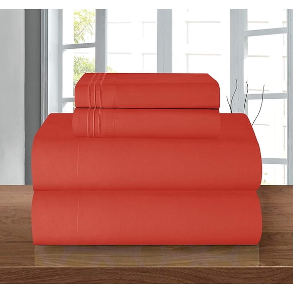 Elegant Comfort 1800 Series Twin/Twin XL Bed Sheet Set, Deep Pocket Cooling Sheets, Rust