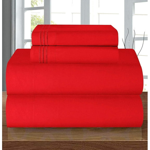 1800 Series Deep Pocket 4 Piece Bedding, Luxury Soft Microfiber Twin/Twin XL Red