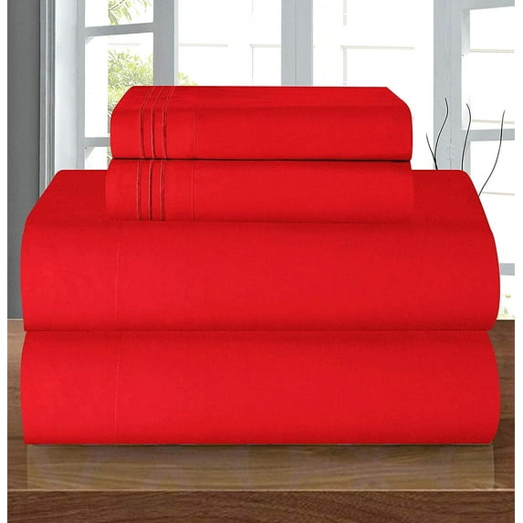 1800 Series Deep Pocket 4 Piece Bedding, Luxury Soft Microfiber Twin/Twin XL Red