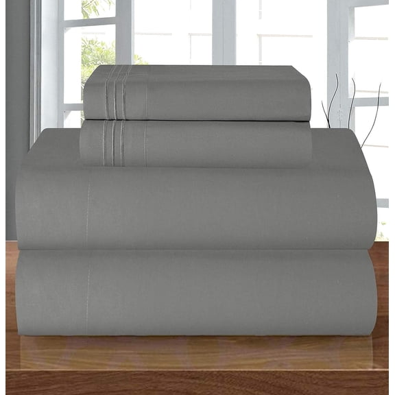 1800 Series Deep Pocket 4pc Bed Sheet Set , Queen Grey