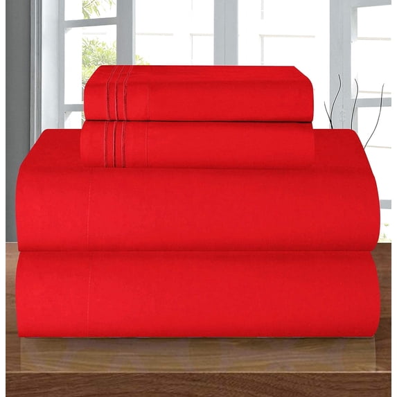 1800 Series Deep Pocket Soft Microfiber 4 Piece Queen Sheet Sets - Queen Red