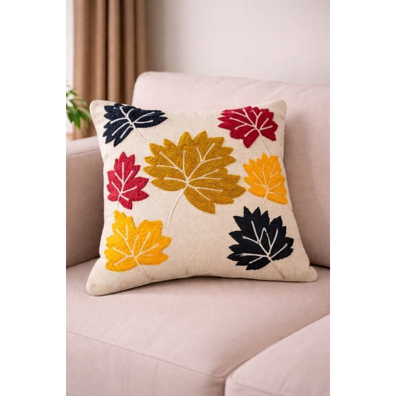 1800 Series Fall Season Maple Leaf Cushion Cover, Soft Tufted Decorative Cushion for Modern Home Décor