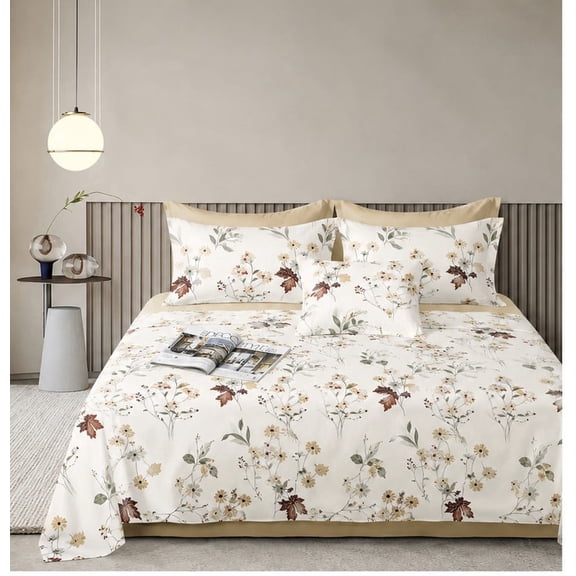 1800 Series Ivory Meadow Botanical Bed Linen Set, Soft Wildflower Printed Bedding for Modern Bedrooms
