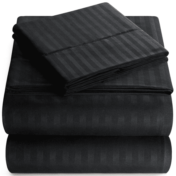 Elaine Karen Bedding Set with Flat Sheet, Fitted Bed Sheet & Pillowcases, Queen Black
