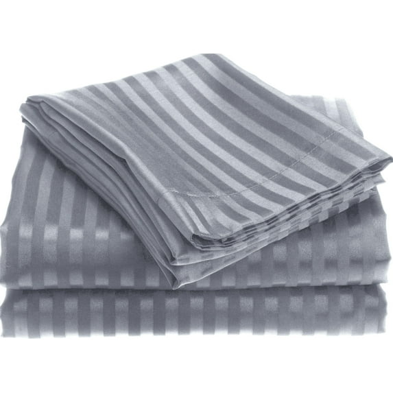 1800 Series Wrinckle Resistant 4 Piece King Size Embossed Stripe Sheet Set - Grey