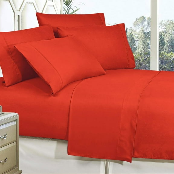 Elegant Comfort 1500 Hotel Quality Microfiber Wrinkle and Fade Resistant Cozy 6-Piece Bedding Set, King Orange / Rust