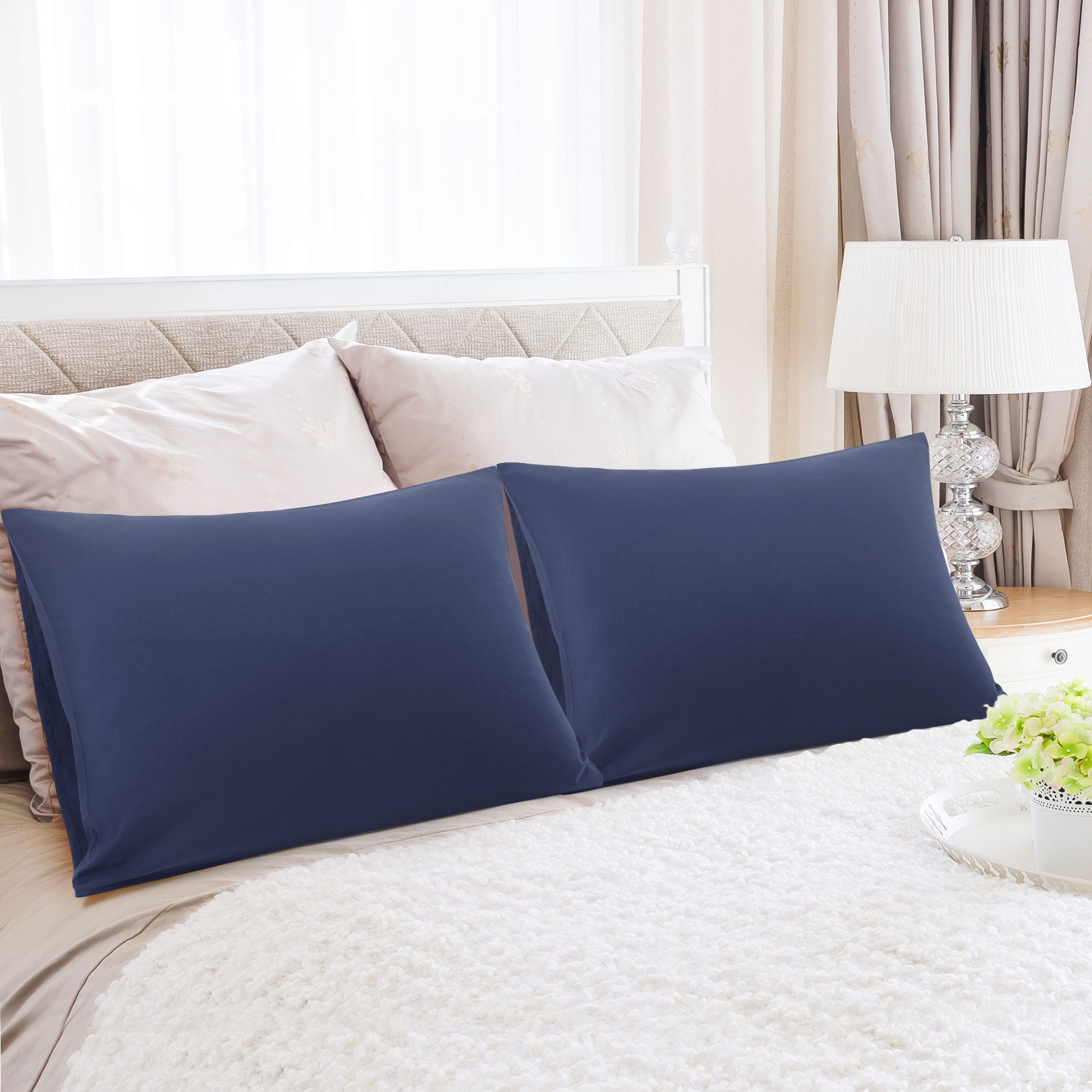 1800 Soft Microfiber Pillowcases, Set of 2 Queen Pillow Cases with Envelope, Navy Blue
