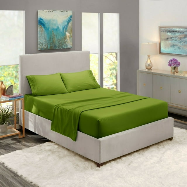 1800 Thread Count 3 Piece Deep Pocket Egyptian Comfort Bedroom Bedding Sheet Set Twin Size Calla Green Colour