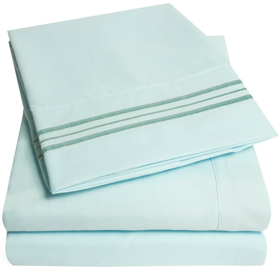 1800 Thread Count 4 Piece Deep Pocket Bedroom Bed Sheet Set Queen - Light Blue